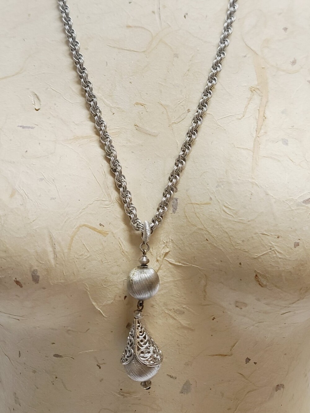 Monet Silver-Tone Rope Chain Necklace with Filigree Drop